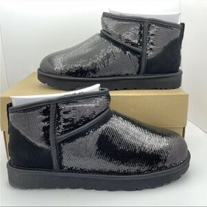 Woman's Boots UGG Classic Ultra Mini 1151616 BLK Mirror Ball size 9